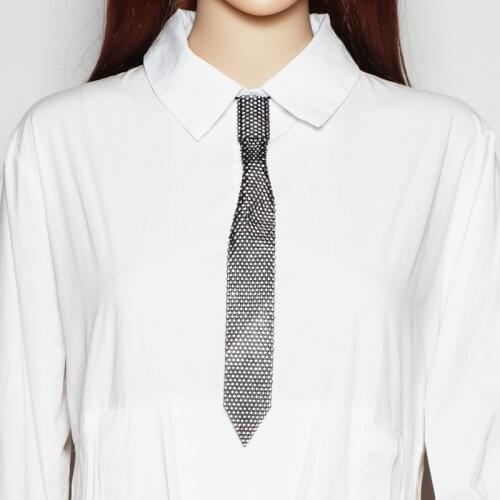 Black Bling Rhinestone Women Neck Tie fashion Female Shirt Necktie European Punk Night Club Dance Show Elastic Tie Accessories