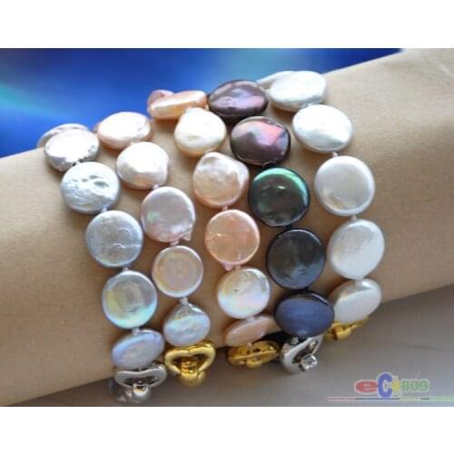 D0069 8" 14mm coin freshwater pearl bracelet