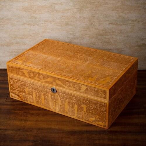 LUBINSKI Business Cedar Wood Travel Humidor With Lock Humidifier Hygrometer Cigar Case Hold 75 Cigars Humidor Box Fit COHIBA