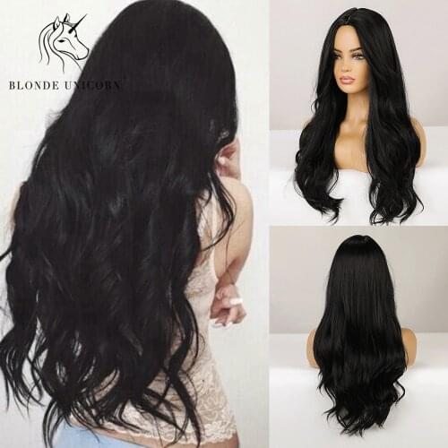 Blonde Unicorn Long Black Wig Cosplay Daily Body Wave Synthetic Wigs For Women Brazilian American Wigs Heat Resistant Fiber