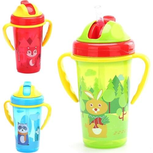 Eco-friendly Kids Drinking Cartoon Water Bottles BPA Free Plastic Straw Children Bottle Children Kettle Portable Sports Bottle