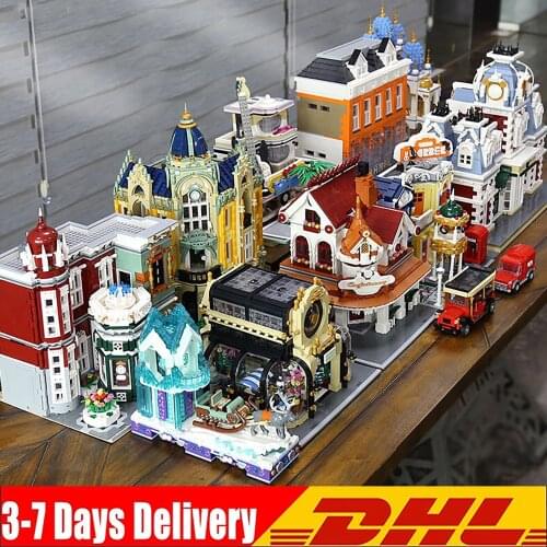 MOULD KING MOC Streetview Shop Garden Hotel House European Restaurant Corner Model Blocks Bricks Kids Toys Christmas Gifts