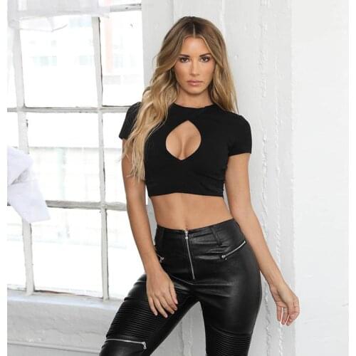 Spring summer 2020 women new shirt sexy hollow out round neck navel short sleeve T-shirt plus size korean street T-shirt ZY9108