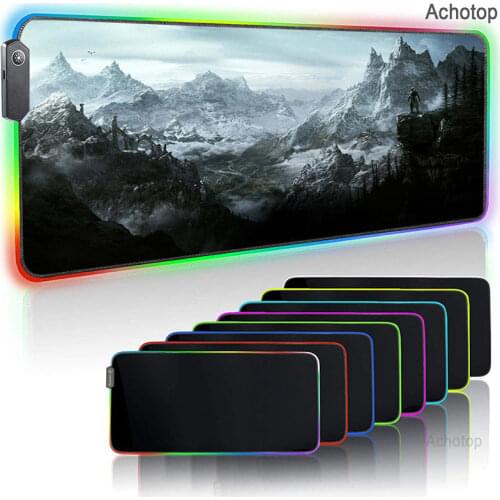 The elder scrolls v skyrim Anime Gaming Computer Mousepad RGB Large Mouse Pad Gamer Mause Pad XXL PC Desk Play Mat with Backlit