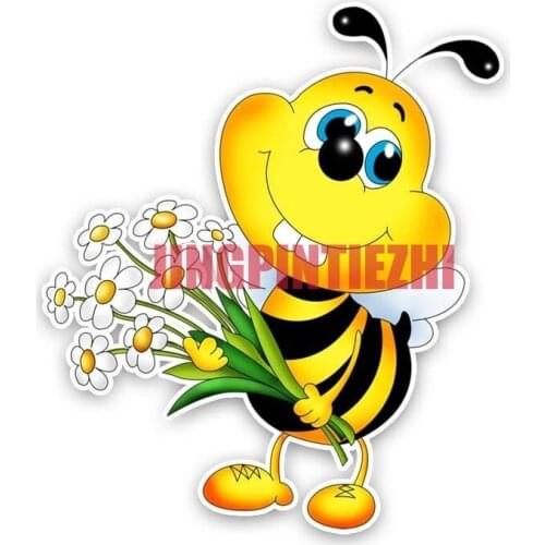Interesting Car Sticker The Bees Hold A Bunch of Flowers Decal PVC Car Sticker Modelling 12-300702 Car Decal Decoration Laptop