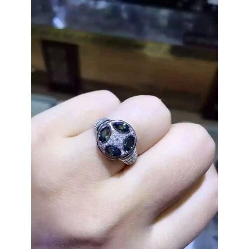 Natural blue sapphire stone gem Ring Natural gemstone ring 925 sterling silver trendy circular rotation women party Jewelry