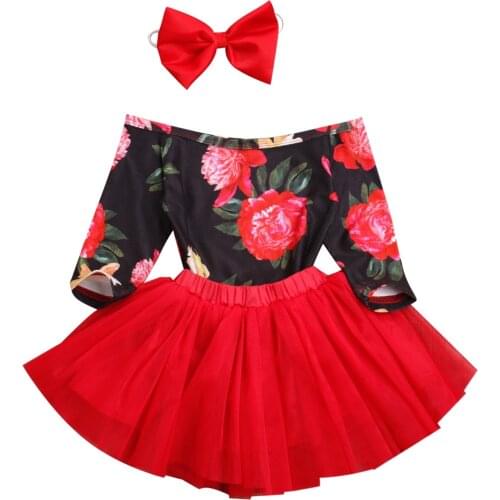 Toddler Girl Clothes 3 Pcs Newborn Baby Girls Floral Long Sleeve Bodysuit Jumpsuit+Tutu Skirt+Headband 3pcs Outfits Sets