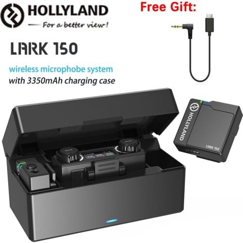 Hollyland Lark 150 Wireless Microphone System Kit for iPhone Android Smartphone Mic 2.4Ghz 3350mAh Charging Box for Camera