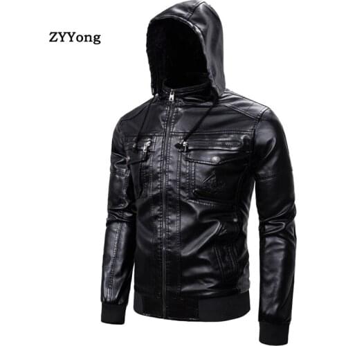Leather Jacket Men Coats PU Outerwear Motorcycle Biker Male Business Winter Faux Fur Jacket Thick Fleece Leather Mens Windproof