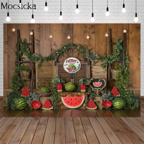 Summer Watermelon Farmers Market Photography Background Wooden Floor Backdrop Child Birthday Portrait Photo Studio Baby Shower