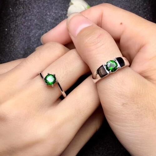 Lover Ring set Engagement Wedding Couple Rings for Lovers Natural and Real Diopside Lovers Ring 925 sterling silver