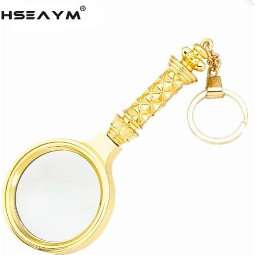 8X Presbyopia Magnifier All-gold Plated Brass Gift 60mm Jewelry Reading Loupe Handheld Keychain Magnifying Glass Megaloscope