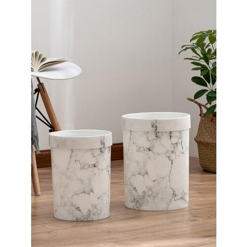 Fashion Marble Pattern Trash Can Nordic Plastic Kitchen Bathroom Waste Bin without Cover European Style