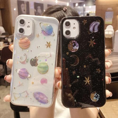 Fashion Shining Glitter Space Planet phone Cases For iphone 12 11 Pro Max X XR XS Max 6 6S 7 8 Plus Soft Silicon Star Back Cover