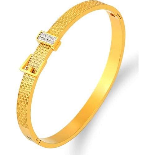 2021 Fashion Belt Design Bracelet With Stones Stainless Steel Bangle for Woman Screw Bracelet Gold Party Brand Gift Punk Jewelry