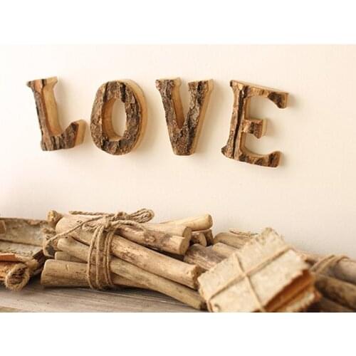Natural Original solid Wood with bark Retro Pastoral Wooden Letters for Birthday Gift Wedding Party Home Decoration love & home