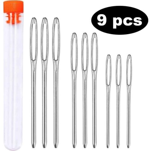 Nonvor 9 PCS Large Eye Blunt Sewing Needles, Self Threading Needle Stainless Steel Pins Handmade Leather Needle Embroidery