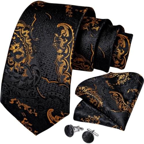 New Design Wedding Men Tie Black Gold Novelty Quality Tie For Men Business Party Dropshipping DiBanGu Groom Tie Kravat SJT-7313