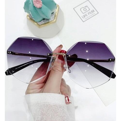 Fashion Rimless Sunglasses Women Brand Designer Sun Glasses Gradient Shades Cutting Lens Ladies Frameless Metal Eyeglasses UV400
