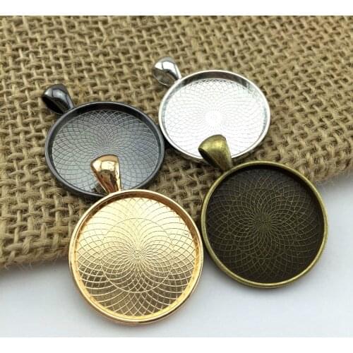 5pcs 25mm Silver Rose Gold Plated Necklace Pendant Setting Cabochon Cameo Base Tray Copper Bezel Blank Jewelry Findings