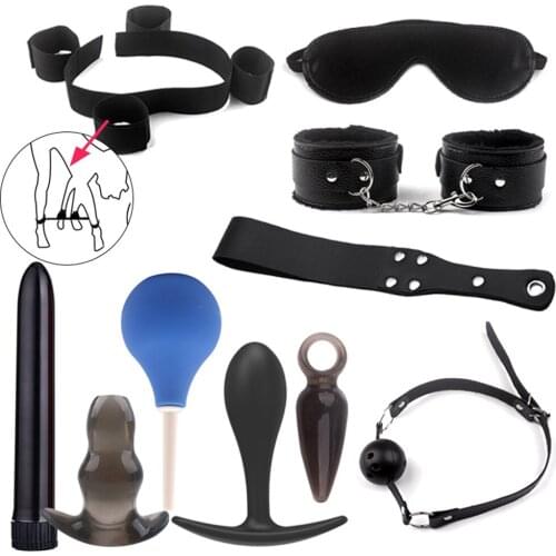 Sexy 10 piece gift female vibrator masturbation binding rope handcuffs nipple clip leather whip ball training adult sex toy