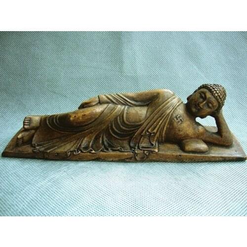 Elaborate Chinese Collectible Decorated Old Handwork Alabaster Carved Buddha Recline Statue