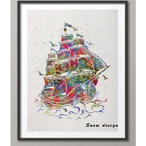 Rikivity Pirate Ship Sail Boat poster prints Picture wall art canvas painting Nautical Sea Wall Decal home Decoration