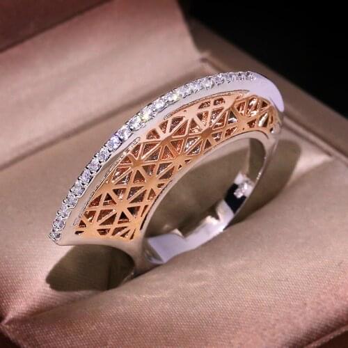 Luxury Ladies Rose Gold Hollow Design Ring 925 Silver Party Geometric Jewelry Ladies Set Jewelry Geometric Ring