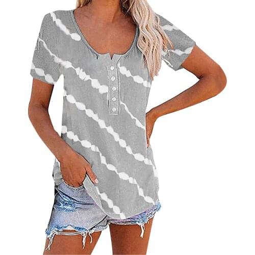 Fashion Casual Women Shirts Stripe Printing Summer Tunic Tops Button Short Sleeves Casual Womens Blouse Vintage Рубашка Женская