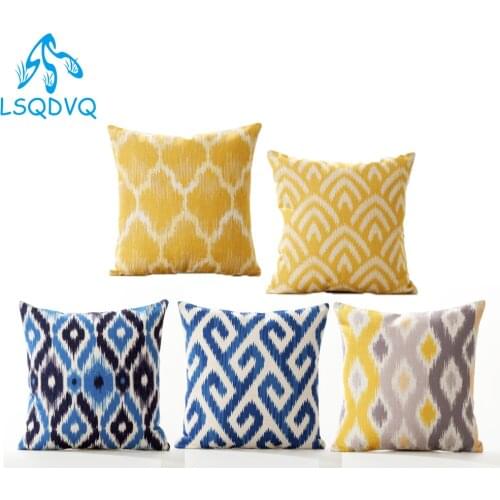 Blue Yellow Geometric Stripe Wave Colorful Decorative Pillows Case Sofa Home Decor Cushion Cover Lumbar Waist Pillow Cover