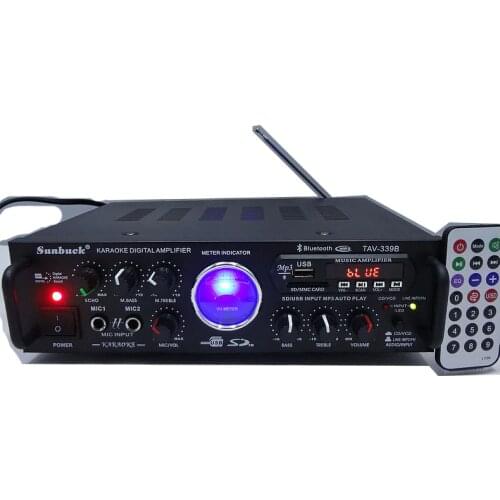 KYYSLB TAV-339B 12V 220V HIFI Karaoke Home Amplifier Dual Microphone Bluetooth Amplifier 25 * 22.5 * 7.8cm Car Amplifier