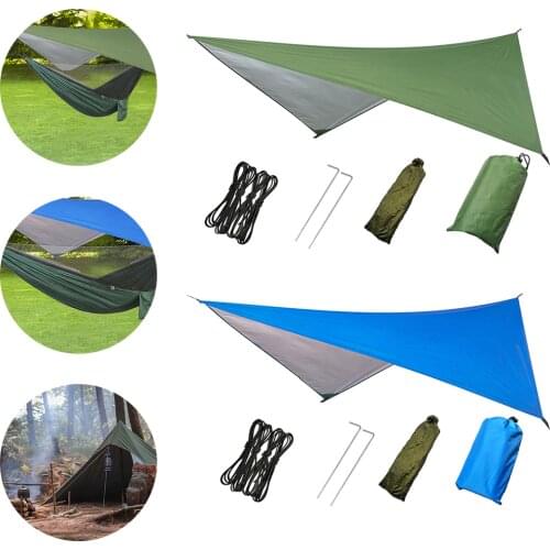 Waterproof Hammock Tent 3-4 Person Tent Tarp Rope Ground Nail Stake Tarp Hiking Picnic Camp Garden Ground Cloth Parasol