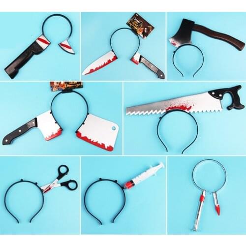 Funny Scary Toys Halloween Perform Props Axe Saw Nail Knife Headwear Fake Blood Scene Props 1pc