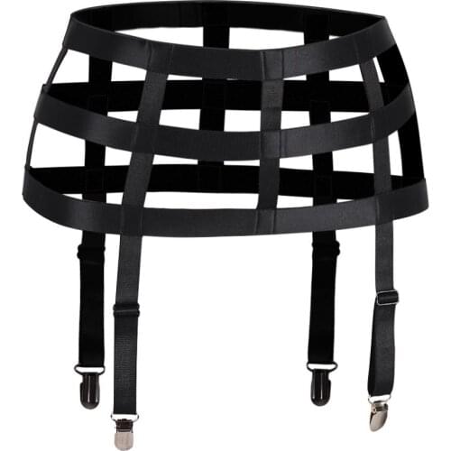 Women Black Body Harness Belt Sexy Waist Body Cage Adjust Goth Bondage Stockings Leg Suspender Pole Dance Harness Garter Belt