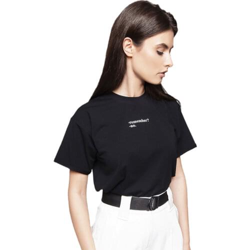 Summer style womens t shirt letter print Remember? No balck cotton tee tops