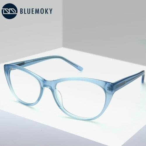 BLUEMOKY Brand Designer Cat Eye Glasses Frame Women Vintage Acetate Transparent Optical Spectacles Myopia Prescription Eyewear