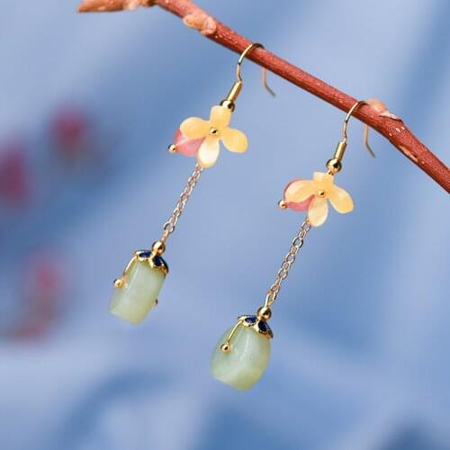 Fashion Ethnic temperament tassel flower earrings,vintage Long Natural stone yellow Earrings for Womens Wholesale Jewelry