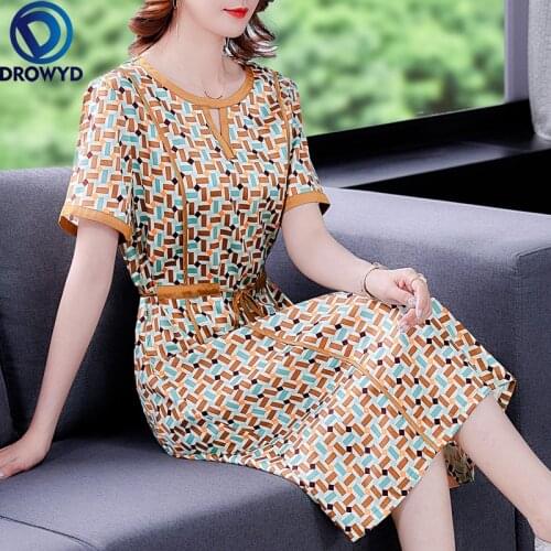 Women Boho Beach Long Dress Summer 2021 New Office Lady Print Silk Short Sleeve O-neck Dresses Fashion Party Traf Robe Vestidos
