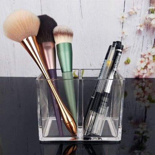 Clear Acrylic Makeup Brush Holder Pen Pencil Cup Holder Cosmetic Storage Case Desktop Stationery Organizer Compartments