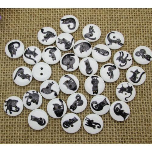 100Pcs 15mm Mixed Round Cat Wooden Buttons For Clothes Crafts Sewing Decorative Needlework Scrapbooking DIY Accessories