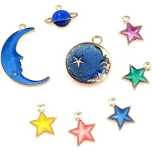 10X Coloful Moon Star Sun Enamel Charms DIY Bracelet Necklace Metal Jewelry Accessory Handmade Craft