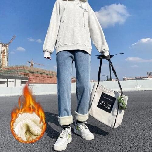 2021 Woman High Waist Elastic Wide Leg Denim Blue Baggy Jeans Plus Size Thicken Boyfriend Femme Mom Jeans Straight Pants Woman