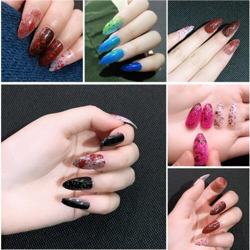 24PCS Fake Nails With Glue Rhinestones Long Detachable French Stick on Nails Coffin Flame Press on Nails Art DIY Manicure Tool