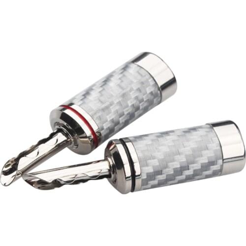 4Pcs Sterling Copper White Carbon Fiber Rhodium Plated Banana Speaker Cable Connector/adapter Plug