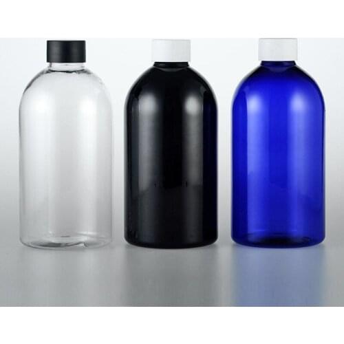 500ML X 20 Black Blue Transparent Plastic Bottle With Screw Caps Cosmetic Packaging Container Massage Oil Liquid PET Bottles