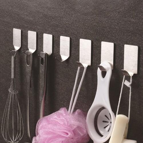 8Pcs/Set No Trace Multi Purpose Kitchen Supplies 304 Stainless Steel Self Adhesive Silver Bathroom Accessories Wall Hanging Hook