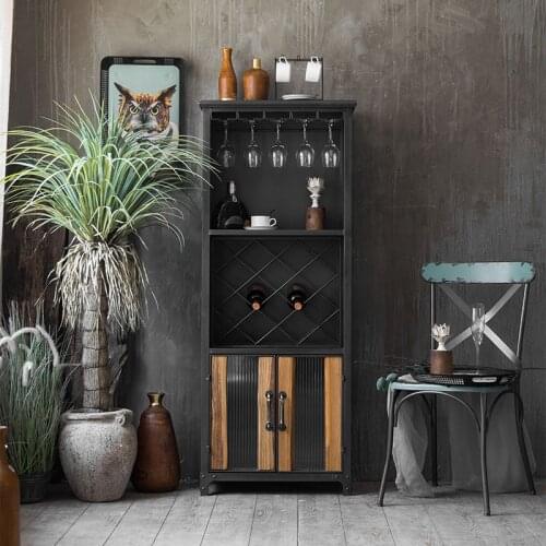 American Retro Wrought Iron Wine Cabinet Restaurant Bar Rack Side Industrial Style Floor Storage