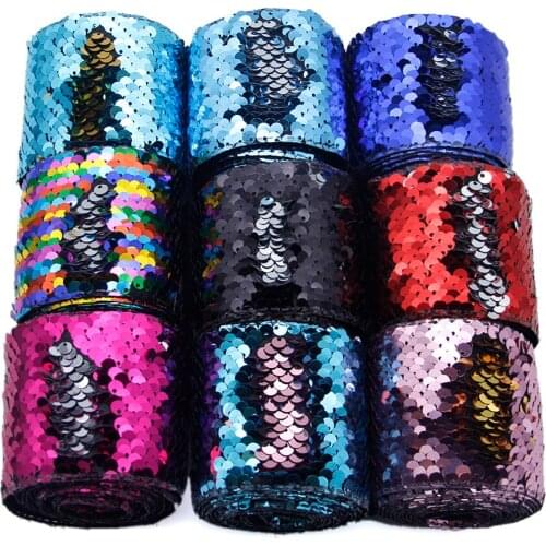 60mm Sparkle Sequin and Woven Ribbon Reversible Ribbon Fabric 2 Yards, DIY Big Bow Headwear Wedding Glitter Party ,2Yc20814