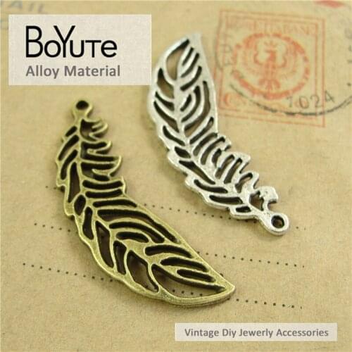 BoYuTe (60 Pieces/Lot) 13*38MM Accessories Parts Antique Bronze Silver Feather Charms for Jewelry Making fit Necklace Bracelets