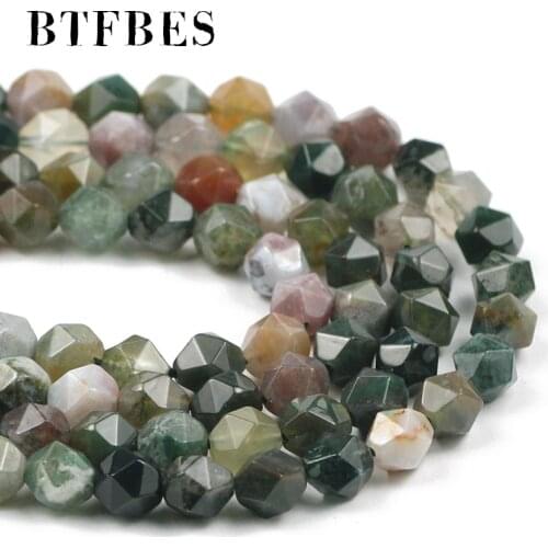 BTFBES Natural Stone Big Faceted India Agates Beads Loose Spacer Beads For Jewelry Making DIY Bracelet Necklace Accessories 15"
